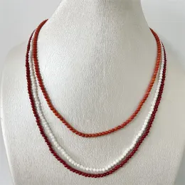 Colares 3mm Pearl Shell Coral Colar Branco Laranja Vermelho Elegante Simples Venda Quente Pequena Pedra Natural Festa de Casamento Jóias Handwork