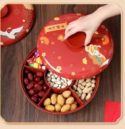 Plates Spring Festival Home Spinning Fruit Box Candy Melon Seed Plate Storage Divided Snack