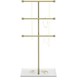 Necklaces Hanging Jewelry Organizer 3 Tier Table Top Necklace Holder, Jewelry Box and Jewelry Display with Jewelry Tray Base