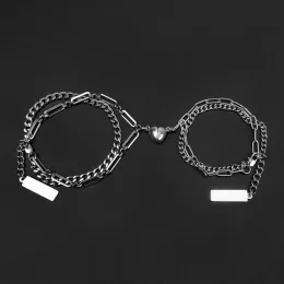 Bracelets Niuyitid 스테인레스 스틸 자기 팔찌 부부를위한 사랑의 심장 어트랙션 다층 체인 보석 조절 가능