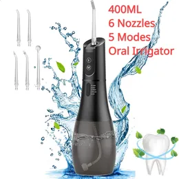Oral Irrigator Portable Water Flosser Rechargeable 5 Modes IPX7 400ML Dental Water Jet for Cleaning Teeth 240219