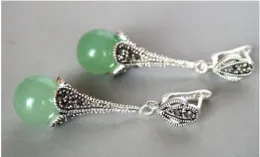 Ohrringe SELTENE 925 STERLING SILBER NATÜRLICHE GRÜNE Natürliche Jade PERLEN MARKASIT OHRRINGE