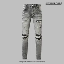 Amlrl dżinsy Designer dżinsy High Street Fashion Dżinsy Trendy Ripped Panele rozciągnij Slim Fit Dżinsy Y2K Dżinsy chude dżinsy pantalone