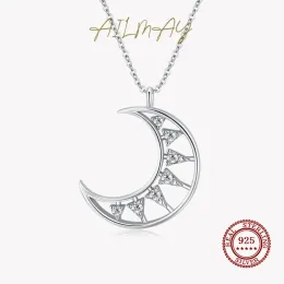 Pendants Ailmay Real 925 Sterling Silver Exquisite Moon Pendant Necklace For Women Dazzling Clear CZ Lovely Fine Girl Jewelry Gift