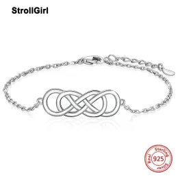 Bangles 925 STERLING Gümüş Sonsuzluk Kolye Ayarlanabilir Bilezik Sonsuz Aşk Kelt Knot Barko Kadınlar için Düğün Nişan Takı