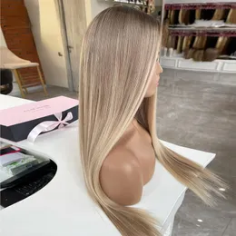 Peruwiańskie włosy Ombre popiół blondynka kolorowa 13x4 HD koronkowa peruka przednia zużycie zużycie wstępnie ścięty prosta 13x6 koronkowa frontowa peruka ludzkich włosów dla kobiet