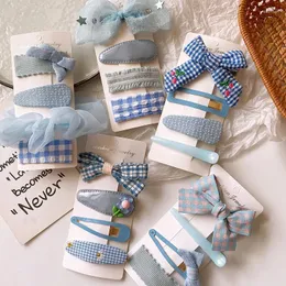 Hair Accessories Barrettes For Girls Deep Blue Girl Hairpin Combination Suit Cute Plaid Wild Liu Haipin Clip Tie