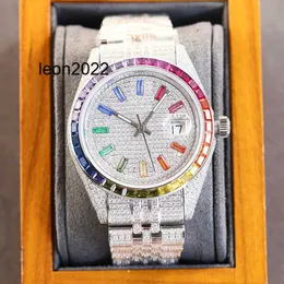 Relógio de luxo rlx diamante relógio automático ouro com caixa 41mm aço inoxidável arco-íris círculo moldura luminosa prata moissanite relógio