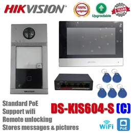 비디오 도어 폰 Hikvision DS-KIS604-S (C) 인터콤 키트 DS-KV8113-WME1 DS-KH6320-WTE1 표준 POE 스위치 스테이션 WiFi 모니터