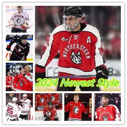 Хоккейные майки Коннора Хопкинса Нолана Хейса 2024 Northeastern Huskies, сшитые на заказ мужские молодежные 4 Пито Уолтон 5 Хантер Макдональд 7 Майкл Аутцен Северо-восточные майки