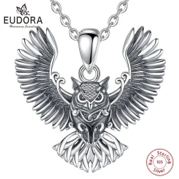 المعلقات Eudora 925 Sterling Silver Cool Owl Necklace for Women Man Vintage Hip Hop Owl Amulet Pendant Presentant Jewelry Party Gift