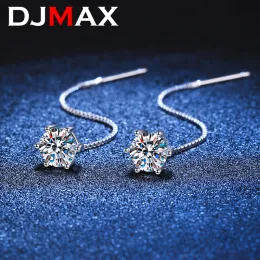 Earrings DJMAX S925 Sterling Silver Plated Pt950 0.5/1CT Moissanite Ear Wire Earring Classic Sixclaw D Color VVS1 Stud Fine Jewelry