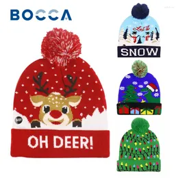 Berets Bocca Christmas Knitted Hat With LED Beanie Hats Sweater Light Up Cartoon Warm Autumn Winter Year Party Snowman Cap Gorras