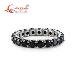 Ringe 0,1 ct 3 mm schwarze Farbe runder Moissanit-Diamantring S925 Silber Eternity Band Schmuck Verlobung Damen Herren