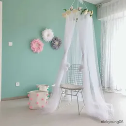 Crib Netting White Baby Mosquito Net Mesh Dome Mosquito Net Tent Flower Decoration Crib Canopy Sheer Curtain Bedroom Playhouse Tent Bedding