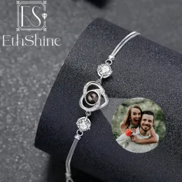 Braccialetti EthShine Nuovo braccialetto personalizzato in argento sterling 925 Proiezione fotografica Bracciale a cuore Braccialetti personalizzati Gioielli Regalo di compleanno