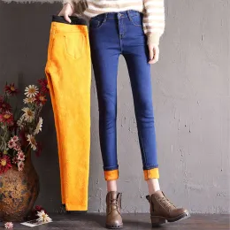 Kot Hot Sales 2019 Yeni Kış Sıcak Kalın Kotlar Kadın Günlük High Bel Plus Velvet Kot Elastik Sıska Pencil Pantolon Kadın Denim