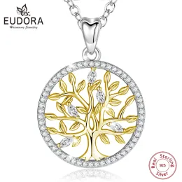 Pendants Eudora Real 925 Sterling Silver Tree of Life Neckalce Temperament Silver Golden Color Fine Fashion Jewelry for women Gift Box