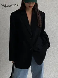 Women's Suits Yitimuceng Black Oversized Blazers For Women 2024 Korean Fashion Single Breasted Chic Coats Office Ladies Casual Jacket