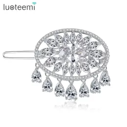 Gioielli Luoteemi Nuovo Nappel Flower Round Flower Drop CZ Accessori per capelli coreani da sposa per nozze di lusso per capelli regalo di Natale