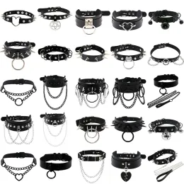 Necklaces Black Goth Choker Necklace For Women Punk Spike Rivet Round Heart Bell Belt Necklaces Collar Cosplay Chocker Gothic Accessories