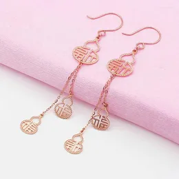 Dangle Earringsクラシックチャーム585紫色のゴールドゴードフー民族スタイルの女性のためのメッキ14kローズロングスタイルのイヤリングジュエリー