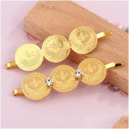 Hair Clips Barrettes Turkish Coin Slide Gold Plated Ethnic Accessories Bridal Girls Arabic Vintage Hairwear Bride Gifts Drop Delivery Otar7