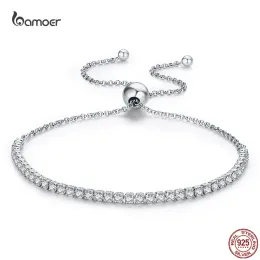 Armreifen Bamoer 925 Sterling Silver Sparkling Pop 3 Farben Süßes College -Stil Armband Frauen Link Tennis Geburtstag Schmuck Geschenk SCB029