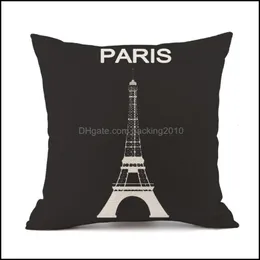 Cushion Cover Black Paris And White Digital Printed Cotton Linen Pillow Case Drop Delivery Home Garden El Supplies Bedding Ot4A2
