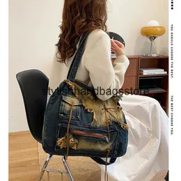 Shoulder Bags Preppy Style Denim Clot Messenger bags For Women Luxury Designer andbags Purses 2023 New In Distressed Large Capacity SoulderH24221