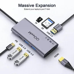 Qgeem 7-in-1 Multifunctional Typec Docking Station USB3.0 Hub Hub Expansion HDMI Card Reader Adapter