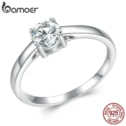 Rings Bamoer D Color VVS1 EX Moissanite Ring Round Moissanite Diamond for Women 925 Sterling Silver Engagement Wedding Band MSR005