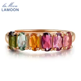 Rings LAMOON 100% Real Natural 6pcs 1.5ct Oval Multicolor Tourmaline Ring 925 Sterling Silver Jewelry with S925 LMRI005
