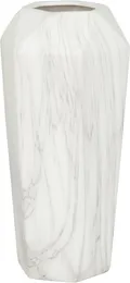 Deco 79 Ceramic Faux Marble Vase ، 6 "× 7" × 14 "، أبيض