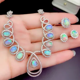 Sets Yulem Buntes Lightluxury Opal Edelstein Set für Frauen Ringohrring Halskette Real 925 Silber natürlicher Edelstein Geburtsstein Geschenk