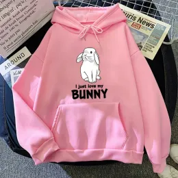 Sweatshirts eu simplesmente amo meu coelho com capuz de coelho para mulheres, venda de coelho fofo, roupas de manga longa rosa para mulheres de manga longa para mulheres moda