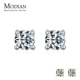 Ohrringe Modian Moissanit-Edelstein, klare D-Farbe, 925er-Sterlingsilber, kleine, winzige, schillernde Ohrstecker für Frauen, Hochzeit, edler Schmuck