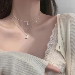 Choker Koreanische INS Stil Stern Und Mond Schmetterling Anhänger Doppelschicht Schlüsselbein Kette Frauen Mädchen Halskette Schmuck Zubehör