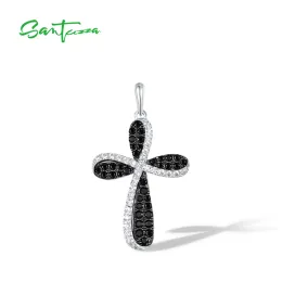 Hängen Santuzza Pure 925 Sterling Silver Pendant For Women Simple Classic Cross Black Spinel White CZ Elegant Fashion Fine SMEE sach