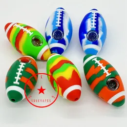 Latest Colorful American Football Ball Silicone Hand Pipes Glass Filter Nine Holes Screen Bowl Portable Herb Tobacco Cigarette Holder Smoking Pocket Handpipes DHL