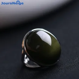 Rings Natural Obsidian Ring Green Cat Eye Stone S925 Sterling Silver Mosaic Ring Simple Men Women Gift Crystal Ring Jewelry Wholesale