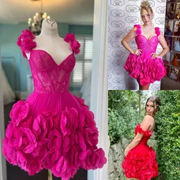 Rosenpedal-Cocktail-Partykleid 2k24 3D-Blumen-Babydoll Junior Lady Winter Semi-Formelles Event Hoco Gala Abschlussfeier Silvesterkleid Blumen Off-Shoulder Hellrosa Süßes 16