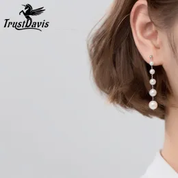 Ohrringe Truste echte neueste 925 Sterling Silver Fashion Synthese Pearl 6cm Langes Gestüt Ohrringe für Frauen Mädchen Hochzeit Schmuck DA480