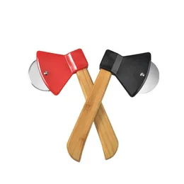 Fruit Vegetable Tools Axe Bamboo Handle Pizza Cutter Rotating Blade Home Kitchen Cutting Tool Inventory Wholesale Drop Deliv Deliv Dhtj3