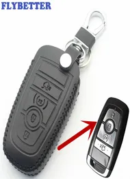 Flybetter äkta läder 4Button Remote Smart Key Case Cover för Ford FusionNew MondeoEdgeExpedition Car Styling L696197064