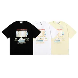 Designer rhude camiseta mens na moda marca rhude micro etiqueta carta iate impresso de manga curta t-shirt para homens e mulheres americana high street solta metade