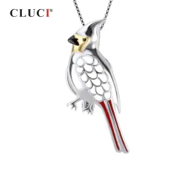 Anhänger Cluci Silber 925 niedlicher Vogel Reiz Anhänger für Halskette Schmuck Frauen Real 925 Sterling Silber Bird Pearl Locket SC372SB