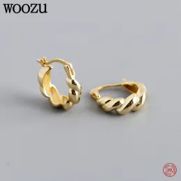 Orecchini WOOZU Orecchini a cerchio twist in argento sterling 925 di lusso gotico per donna Uomo Partito Semplice Huggie Accessori per gioielli punk europei