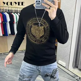 هوديز للرجال من النوع الثقيل نمر رأس هوديس سترة الخريف الشتاء الجديد Pullover Diamonds Luxus Male Disual Disual Trend Man Clothing Red Top J240221