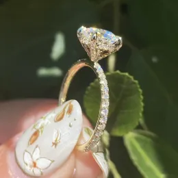 Yüzükler Cxsjeremy Katı 14K Sarı Altın 1.5Ct 7.5mm Def Renk Moissanit Halo Nişan Yüzüğü Kadınlar İçin Düğün Hediyesi